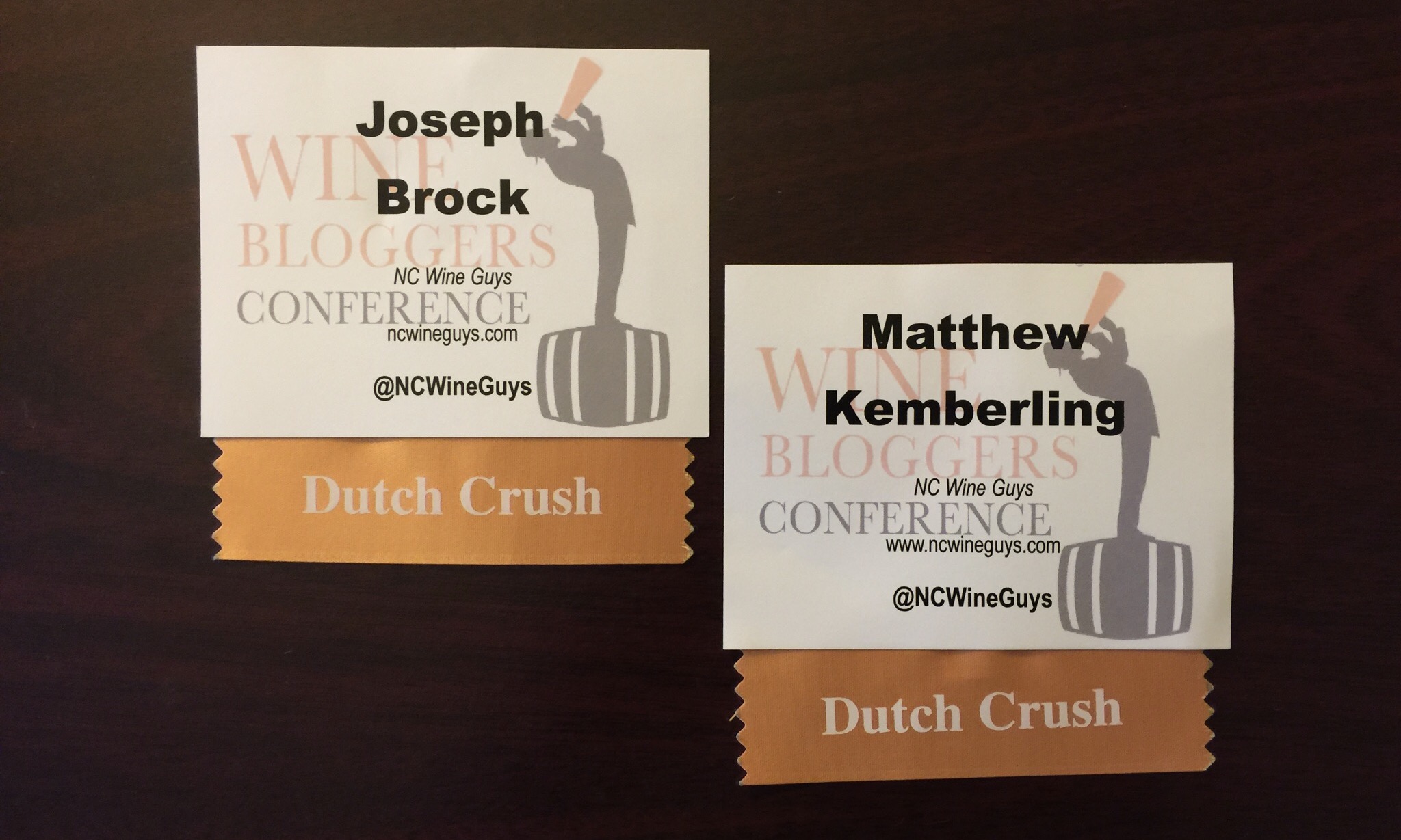 Our name badges from the Wine Bloggers Conference in Lodi, CA