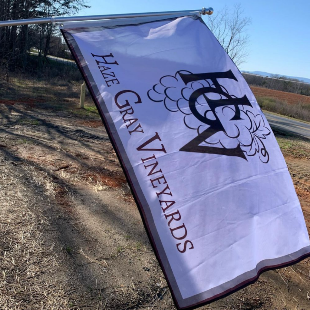 The flag outside of Haze Gray Vineyards