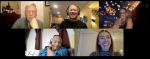 a screen shot of a Zoom video conference. Featuring (top row) Dave from Vino Sphere, Matt from NC Wine Guys, Pam from Food and Wine Chronicles (bottom row) Arthur from Merlot 2 Muscadine, Jessica from the Wine Mouths